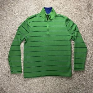 Banana Republic Pullover Sweater Mens Medium 1/4 Zip Green with Blue Stripes